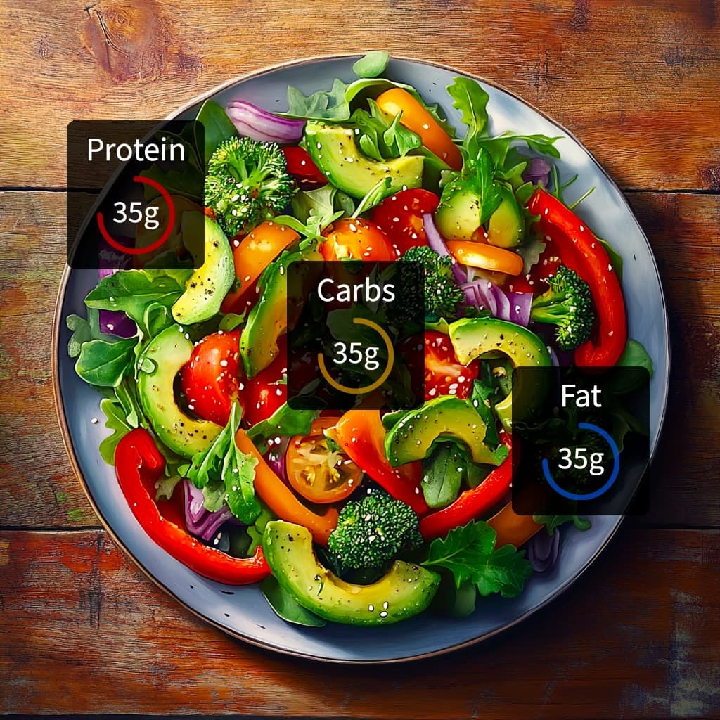 A meal broken down into its nutritional components